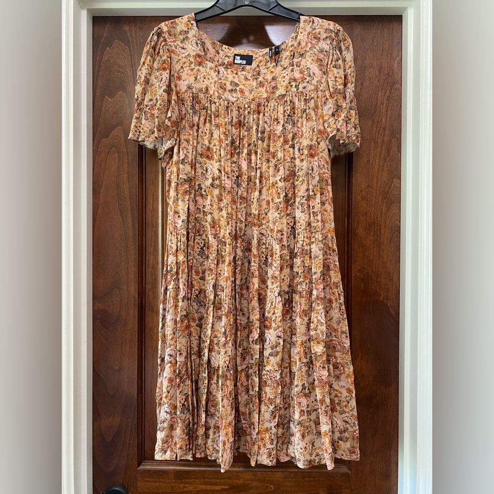 The Kooples Square-neck floral-print woven mini dress orange FR 2/US 6 MSRP 395